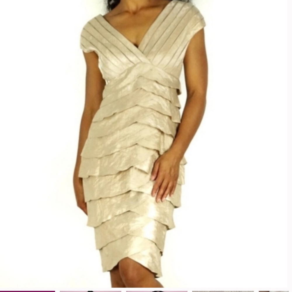 Adrianna Papell gold ruffle dress